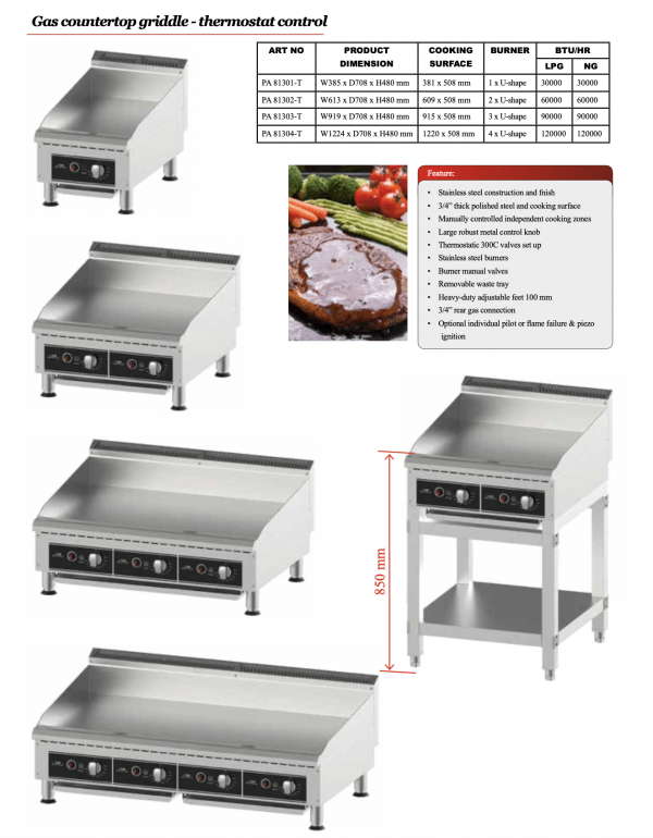 Gas countertop griddle - thermostat control Gas countertopgriddle -on/off valves - Image 2