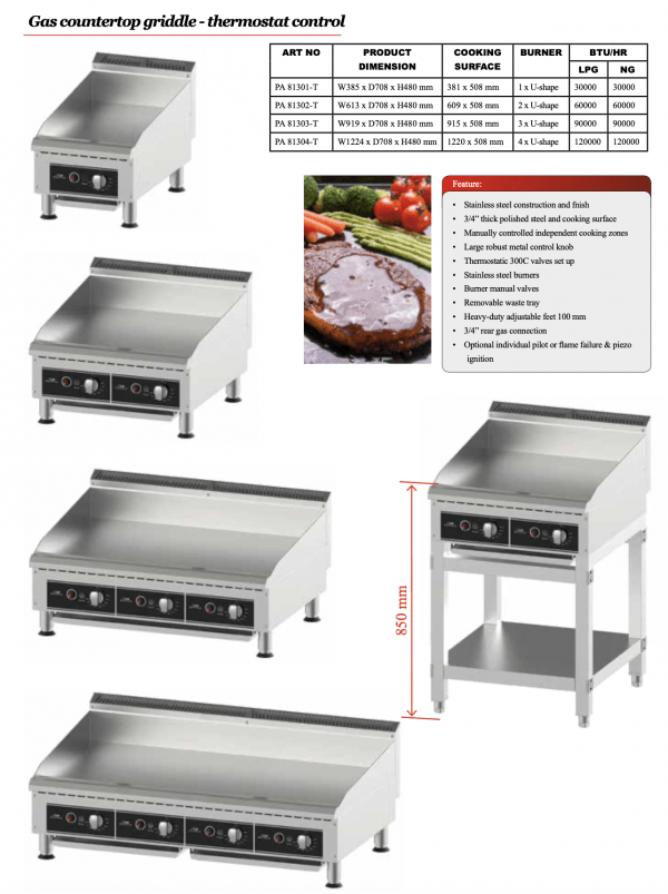Gas countertop griddle - thermostat control Gas countertopgriddle -on/off valves - Image 3